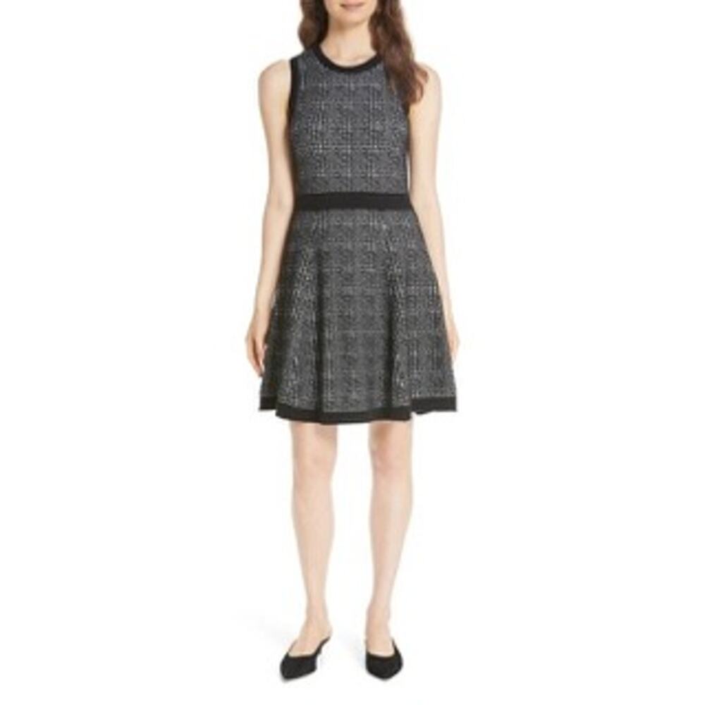 Kate Spade Out West Mod Plaid Sleeveless Black Fit N Flare Dress Medium Wool